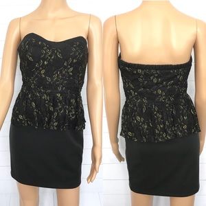 3/20 Forever21 Tube Peplum Black/Gold Dress